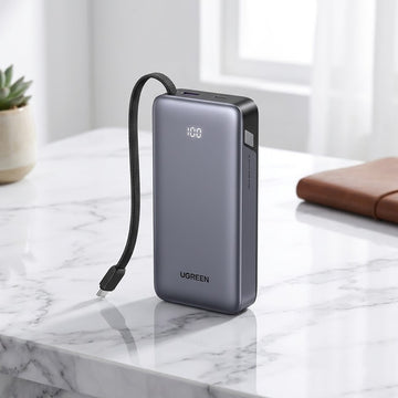 UGREEN 45W Power Bank 20000mAh – Fast Charging Portable Charger with Built-in Cable