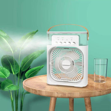 Portable Mini Air Cooler Fan – USB Mist Humidifier with LED Light & 3-Speed Control
